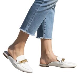 Gianni Bini Shoes Womens Size 8.5 White Chain Mule Loafers Croc Leather Slip On